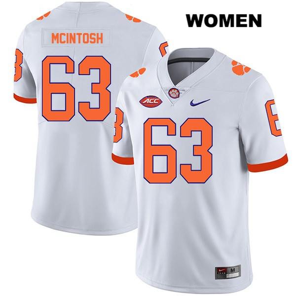Women's Clemson Tigers #63 Zac McIntosh Stitched White Legend Authentic Nike NCAA College Football Jersey CWI2146PM